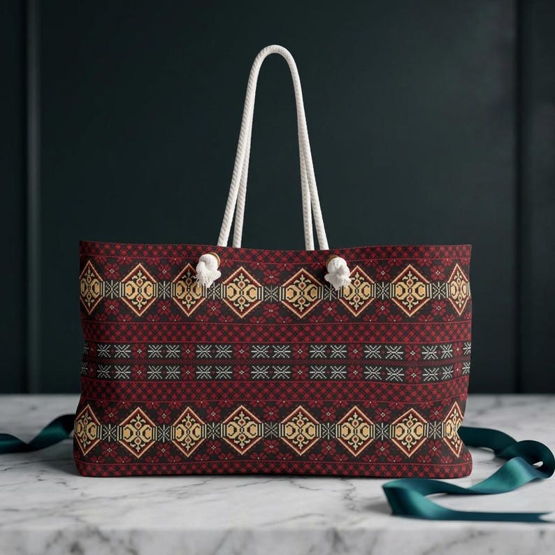 Weekendväska med tribalt geometriskt mönster | Boho Aztec-resetos bild 1