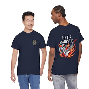 Black Music Funs Guitar T-Shirt | Flaming Skull Rock Music Tee image 10