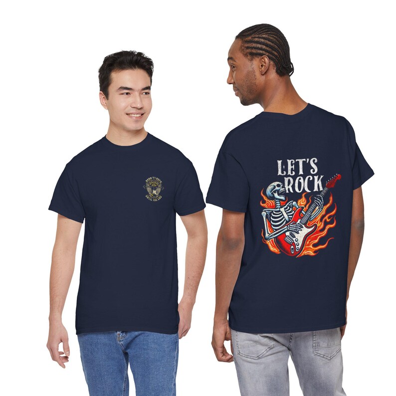Black Music Funs Guitar T-Shirt | Flaming Skull Rock Music Tee image 10