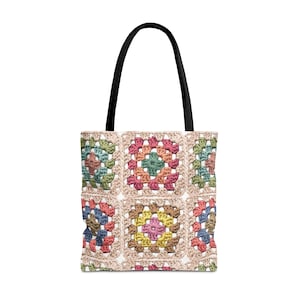 Colorful Crochet Granny Squares Tote | Pattern All-Over-Print Bag image 5