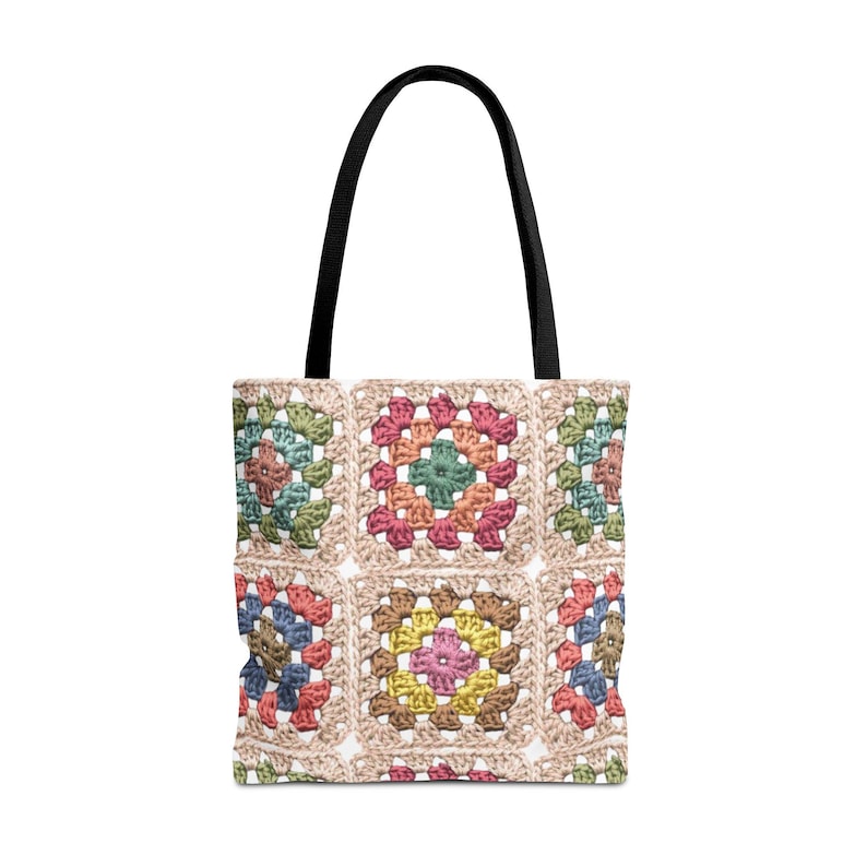 Colorful Crochet Granny Squares Tote | Pattern All-Over-Print Bag image 5
