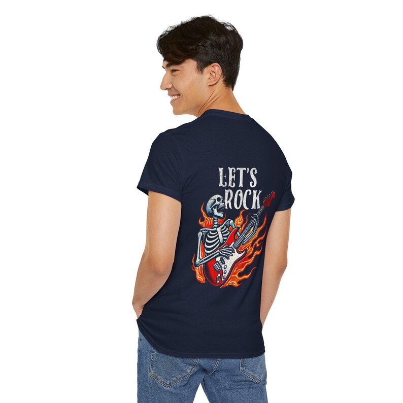 Black Music Funs Guitar T-Shirt | Flaming Skull Rock Music Tee image 15