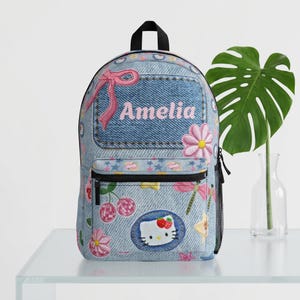 Back To School Hello Kitty design Backpack | Personalized Name Kids School Book Bag image 6