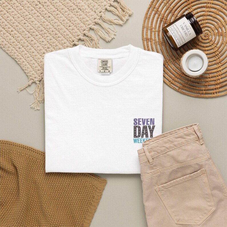 Happily Retired graphic T-shirt | Seven Day Weekend pocket design image 16
