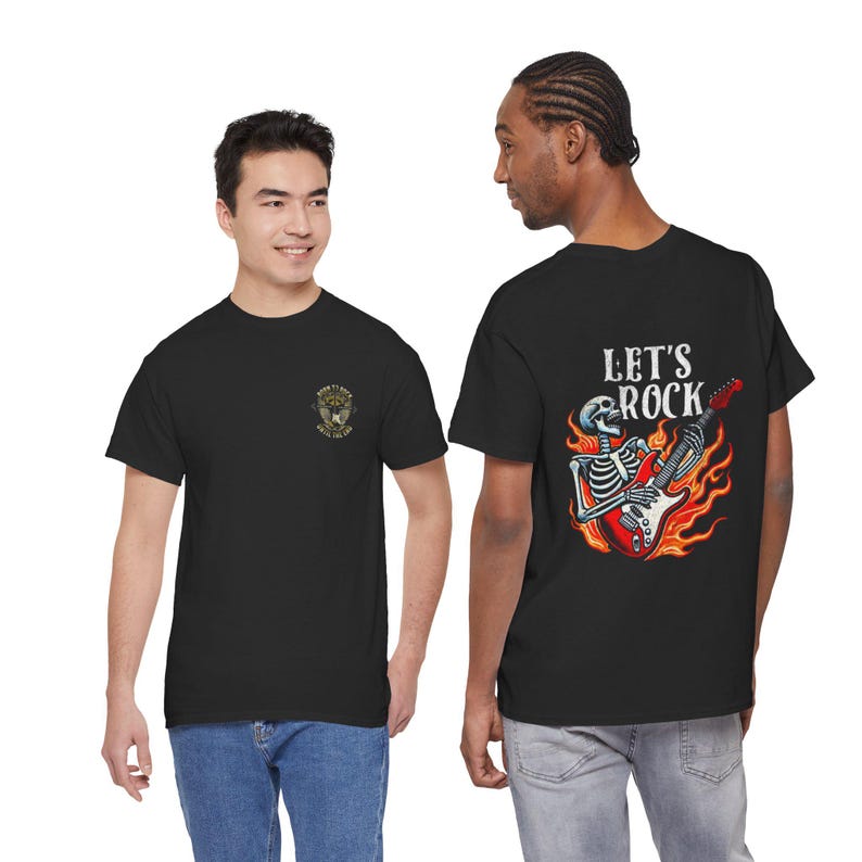 Black Music Funs Guitar T-Shirt | Flaming Skull Rock Music Tee image 11