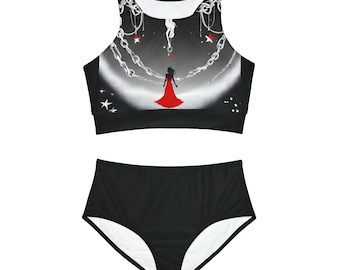 Active Beachwear - Sporty Patterned Bikini Set (AOP),Trendy Athletic Swimsuit,Chic Athleisure Two-Piece - Sporty Bikini in Prints
