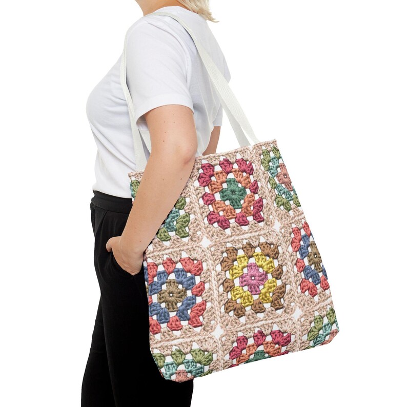 Colorful Crochet Granny Squares Tote | Pattern All-Over-Print Bag image 17