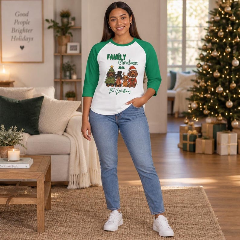 Gepersonaliseerd kerstshirt voor het hele gezin | Raglanshirt op maat met familienaam afbeelding 11