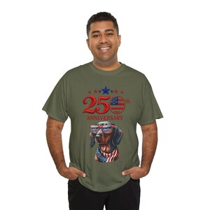 25th Anniversary Patriotic Dachshund T-Shirt | American Flag Dog image 17