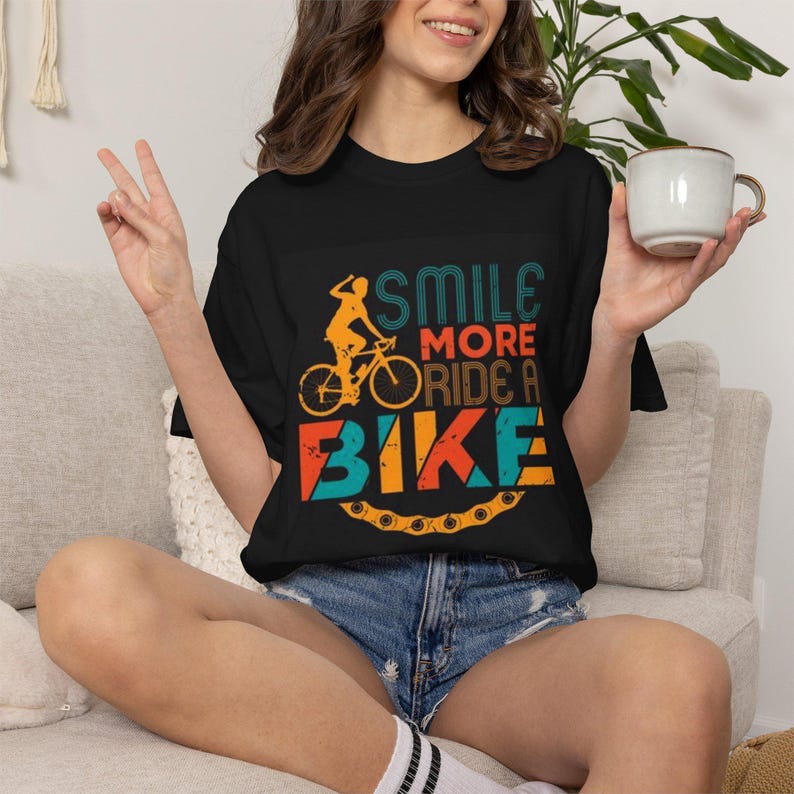 Smile More Ride A Bike T-Shirt | Cycling Typography, Retro Bike Graphic image 6