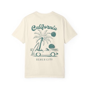 California Beach City graphic T-shirt | CA palm tree surf car design image 9