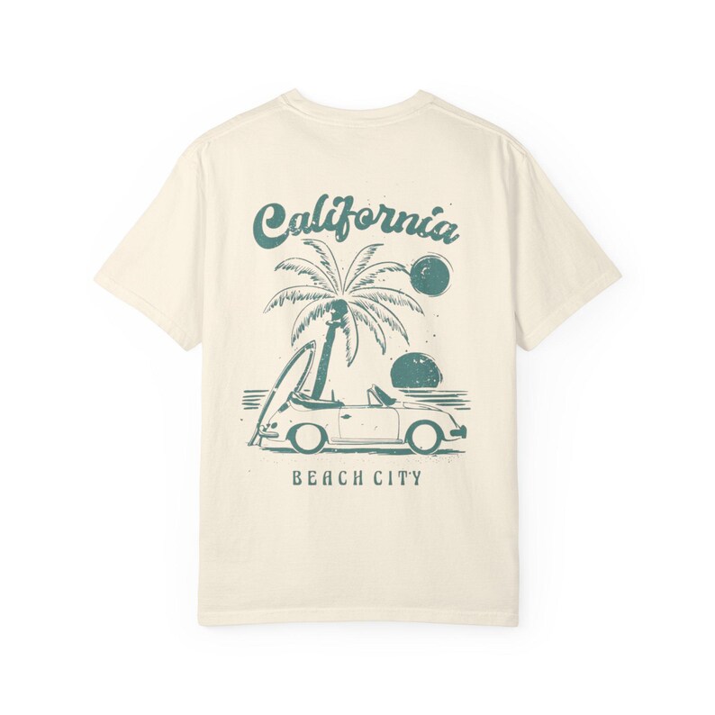 California Beach City graphic T-shirt | CA palm tree surf car design image 9