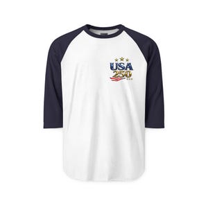 USA 250 Anniversary logo Raglan Shirt | American flag stars stripes image 9