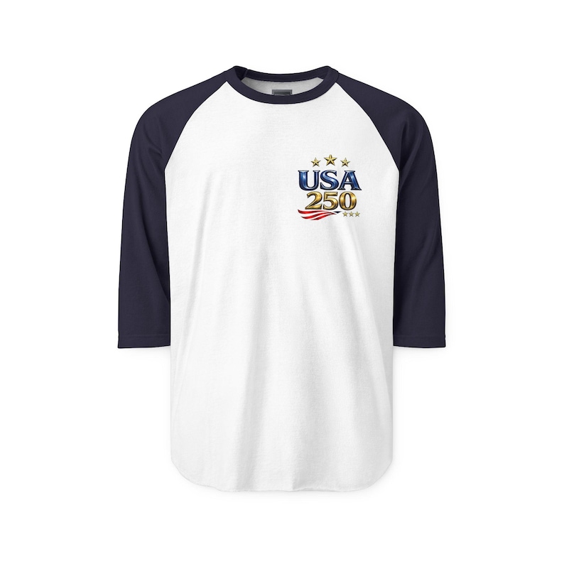 USA 250 Anniversary logo Raglan Shirt | American flag stars stripes image 9
