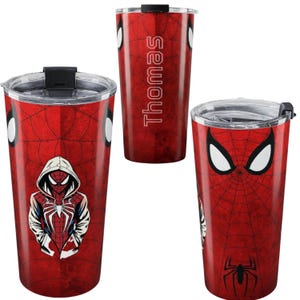Tumbler met spinnenhoodie-illustratie | Gepersonaliseerde roestvrijstalen reisbeker van 590 ml afbeelding 1