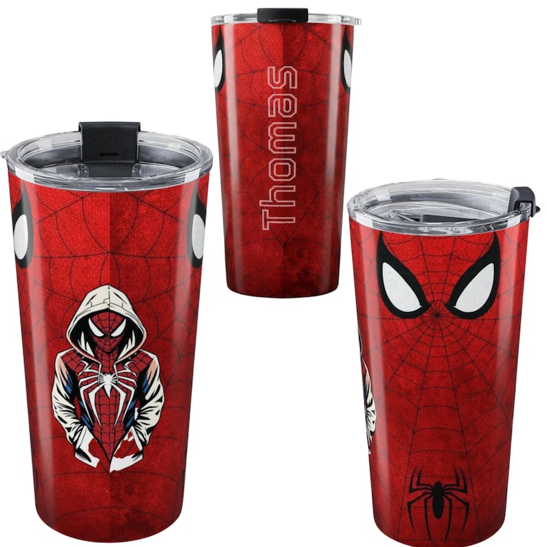 Tumbler met spinnenhoodie-illustratie | Gepersonaliseerde roestvrijstalen reisbeker van 590 ml afbeelding 1
