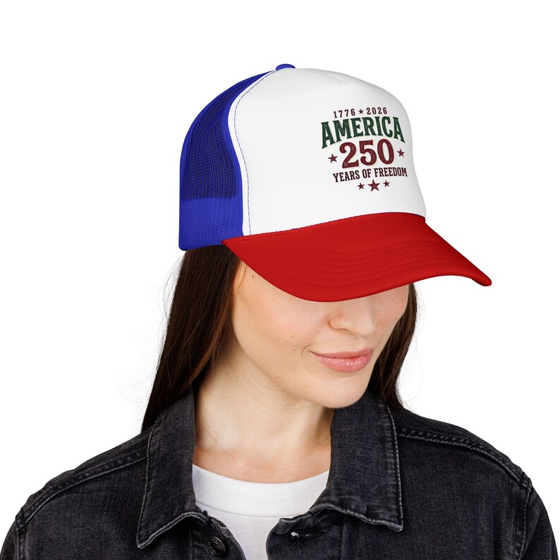 Czapka z pianki America 250 Trucker | Patriotyczna, zabytkowa uroczystość USA zdjęcie 15