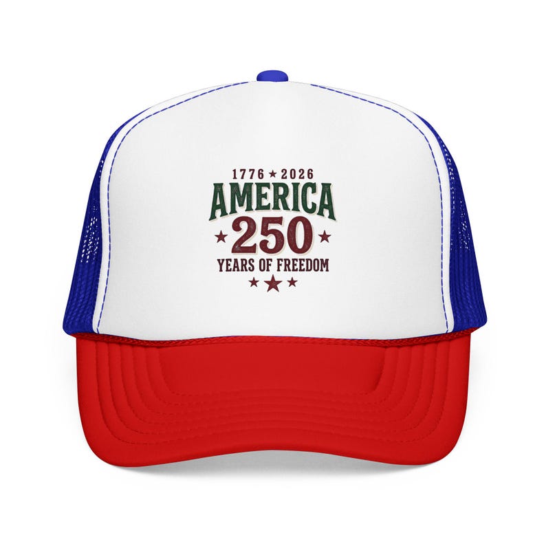 Czapka z pianki America 250 Trucker | Patriotyczna, zabytkowa uroczystość USA zdjęcie 8