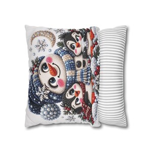 Kerstsneeuwpop met pinguïns kussensloop | Kerstdecoratie voor thuis afbeelding 3