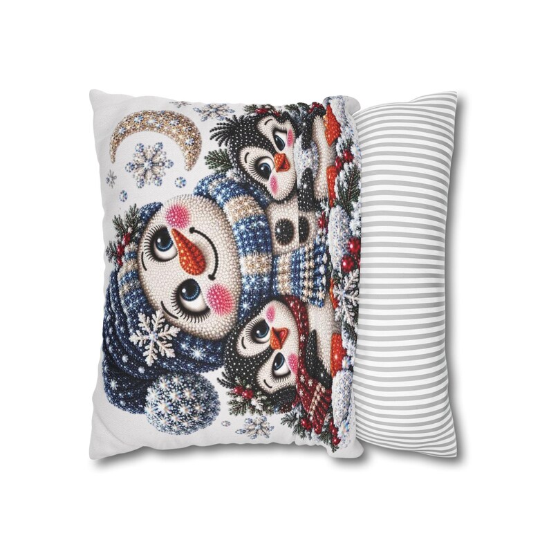 Kerstsneeuwpop met pinguïns kussensloop | Kerstdecoratie voor thuis afbeelding 3