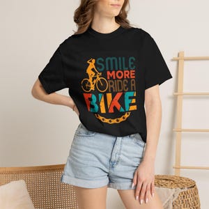 Smile More Ride A Bike T-Shirt | Cycling Typography, Retro Bike Graphic image 5