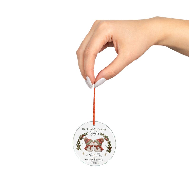 Snowman Couple Ornament | Personalized Crystal Glass for Our First Christmas image 6