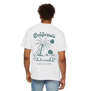 California Beach City graphic T-shirt | CA palm tree surf car design image 17
