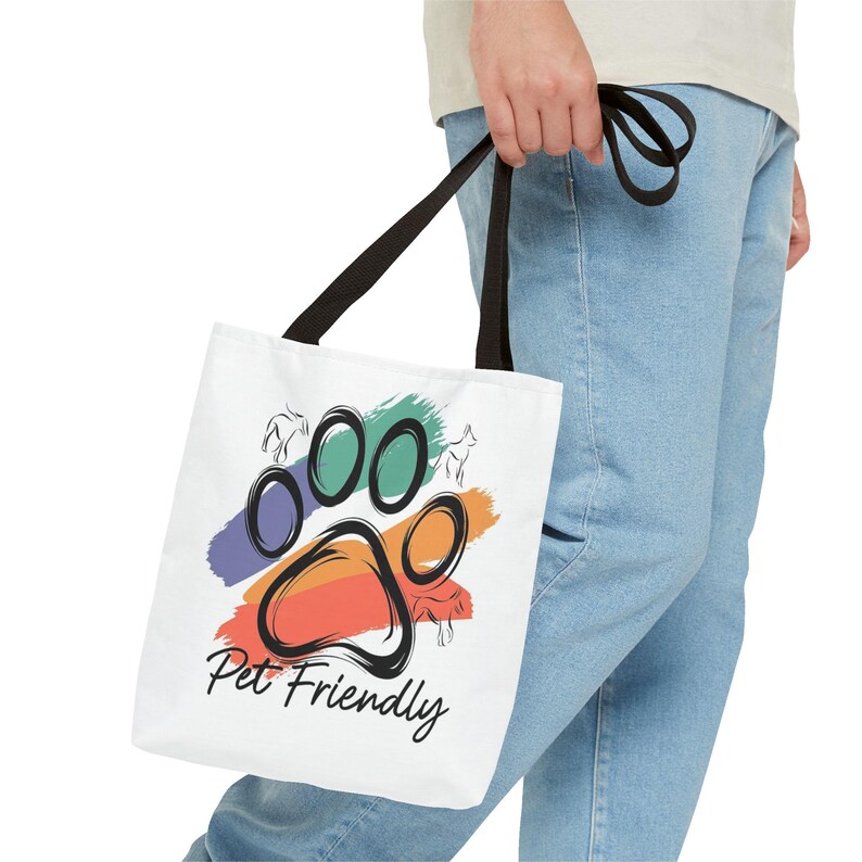 Colorful Paw Print Pet Friendly Tote Bag | Animal Lover Tote image 2