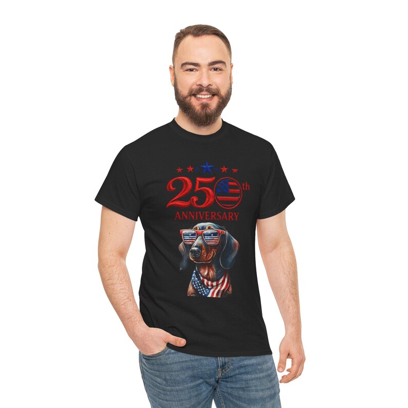 25th Anniversary Patriotic Dachshund T-Shirt | American Flag Dog image 14