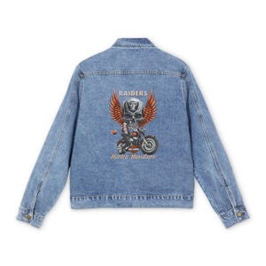 Raiders Skull with Wings motorcycle graphic Denim Jacket | Harley Davidson style image 6