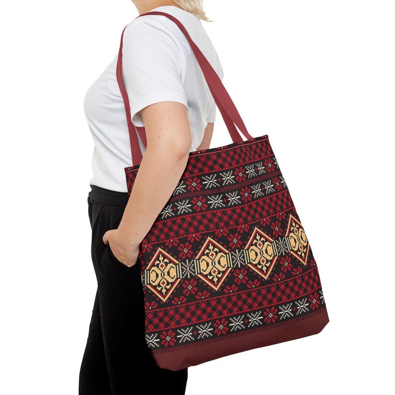 Red Aztec Boho Tote Bag | Geometric Tribal Pattern Tote image 6