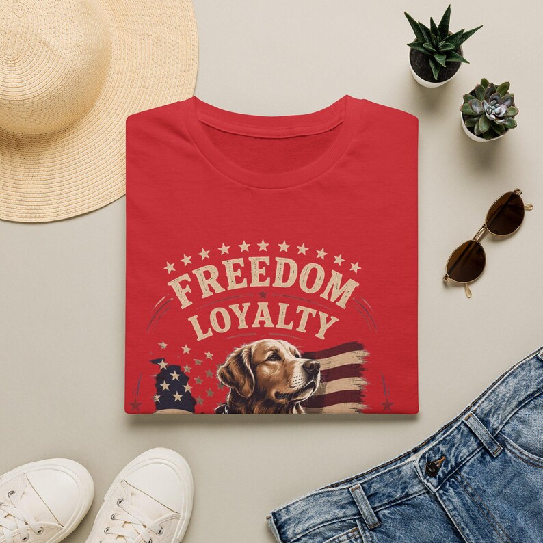 Freedom Loyalty Golden Retriever T-Shirt | American Flag Dog Tee image 8