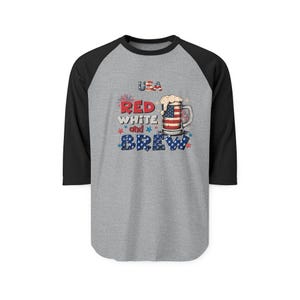 Chemise raglan American Independence 1776, rouge, blanc et brass | Graphique patriotique de bière image 6