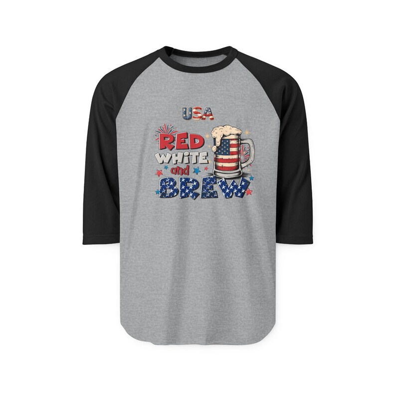 Chemise raglan American Independence 1776, rouge, blanc et brass | Graphique patriotique de bière image 6