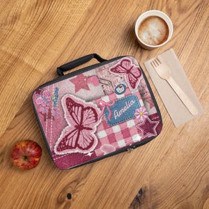 Personalized Pink Butterfly Patchwork,Back to school Lunch Bag image 2