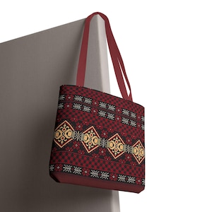 Red Aztec Boho Tote Bag | Geometric Tribal Pattern Tote image 13