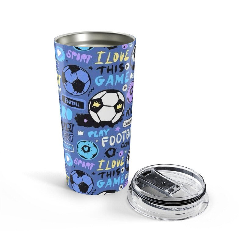 Fußball Doodle Becher 20oz | Fußball-Grafik, blaues Sport-Muster Bild 4