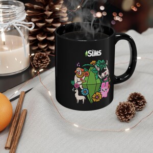 The Sims Plumbob Floral Characters Mug | Black Ceramic Mug image 4