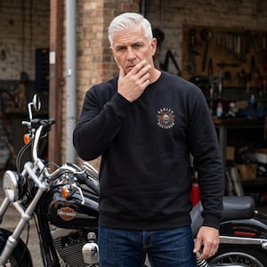 Raiders Skull Motorcycle with Wings Crewneck Sweatshirt | Harley Davidson Style image 2