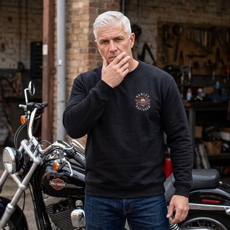 Raiders Skull Motorcycle with Wings Crewneck Sweatshirt | Harley Davidson Style image 2