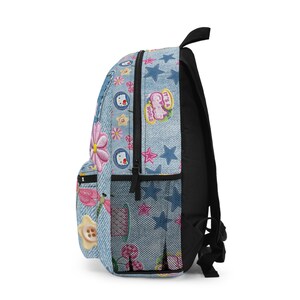 Back To School Hello Kitty Denim Patch Backpack | Personalized Name Kids School Bag image 4