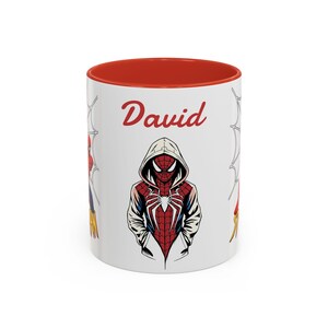 Caneca personalizada com o nome do Homem-Aranha, caneca decorativa para café (325ml, 445ml) | Ilustração de moletom do Homem-Aranha imagem 2