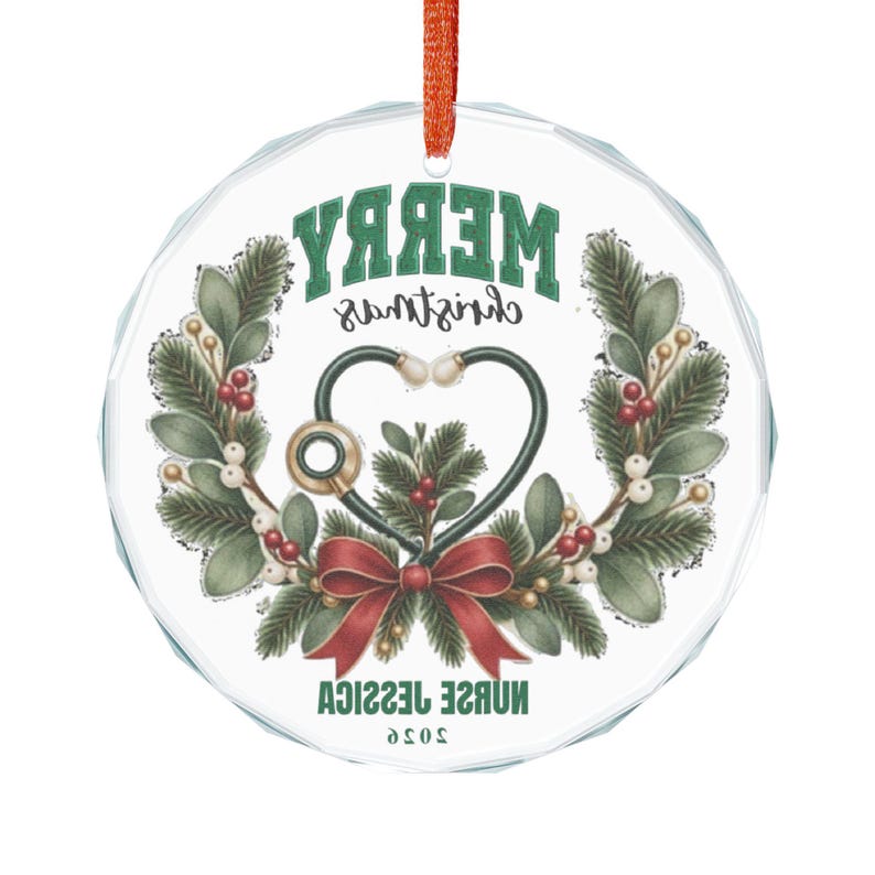 Merry Christmas Nurse Ornament | Custom Crystal Glass Keepsake image 5