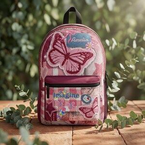 Personalized School Bag,Pink Butterfly Patchwork Backpack | Back to school image 4