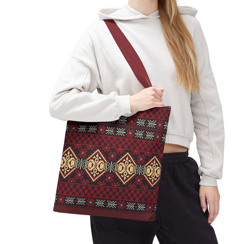 Red Aztec Boho Tote Bag | Geometric Tribal Pattern Tote image 11