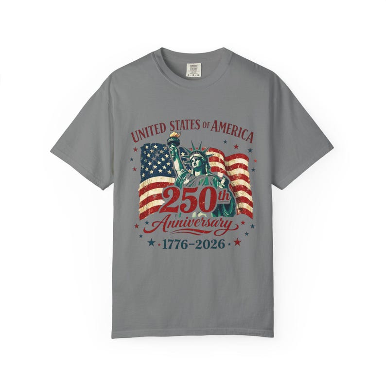 250th Anniversary Statue of Liberty American Flag T-shirt | July 4th Celebration image 6