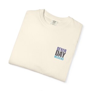 Happily Retired graphic T-shirt | Seven Day Weekend pocket design image 13