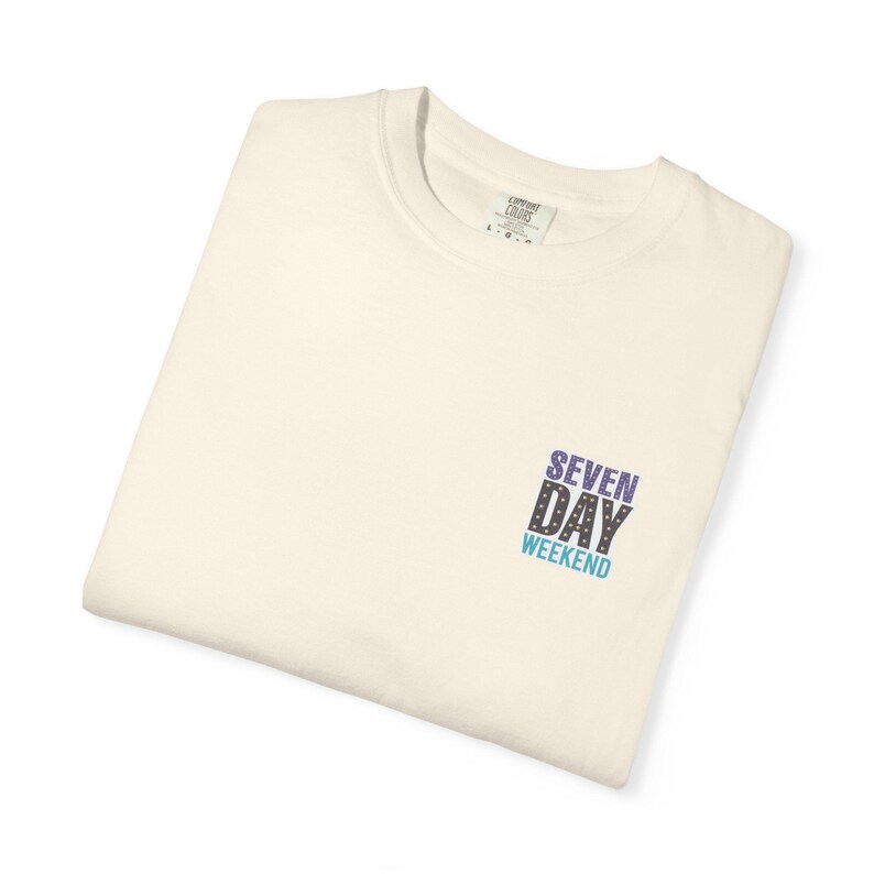 Happily Retired graphic T-shirt | Seven Day Weekend pocket design image 13