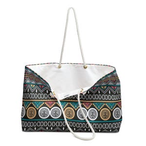 Boho Tribal Pattern Weekender Bag | Aztec Chevron Travel Tote image 4