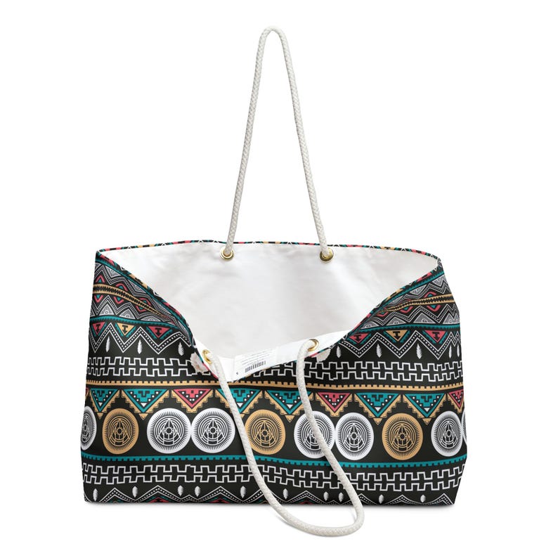 Boho Tribal Pattern Weekender Bag | Aztec Chevron Travel Tote image 4